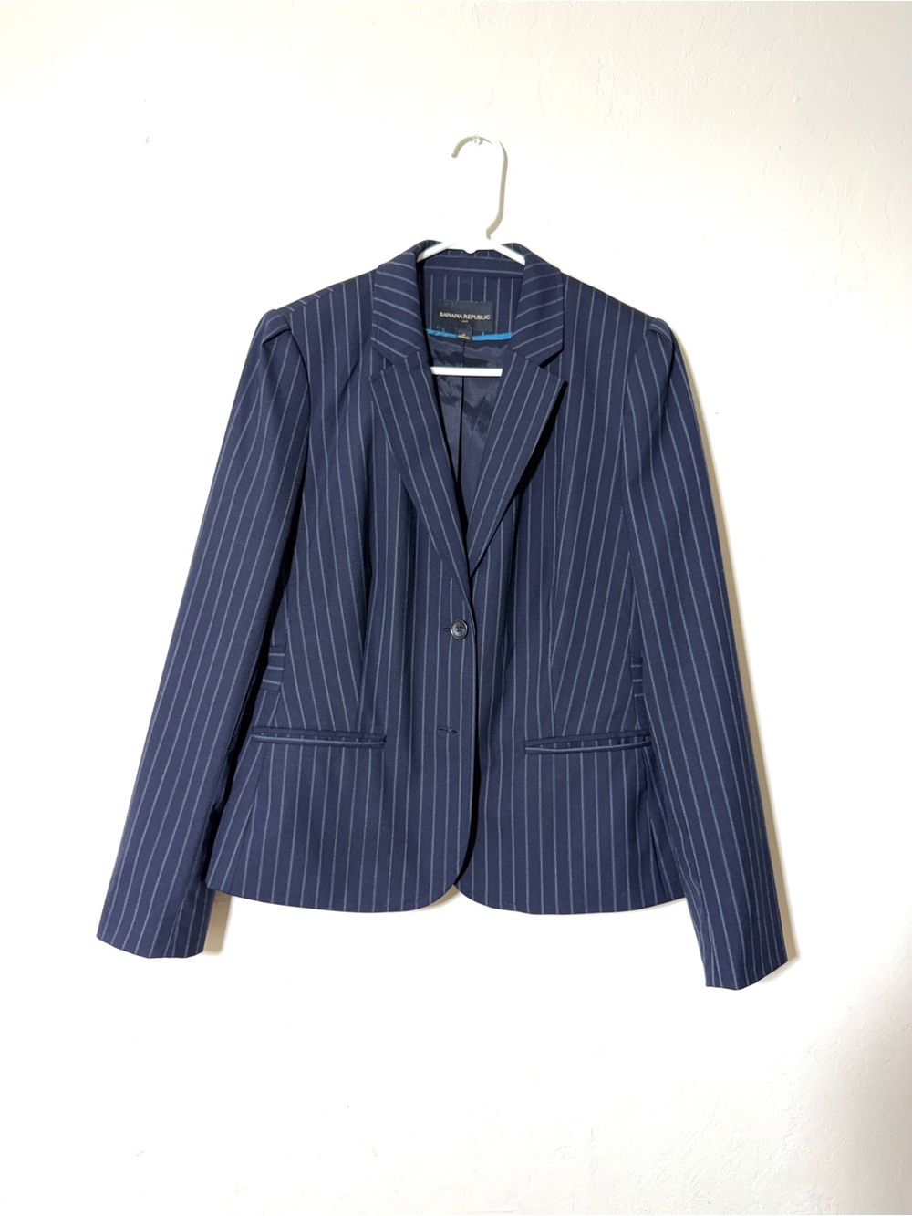 Banana Republic Navy Pinstripe Tailored Blazer